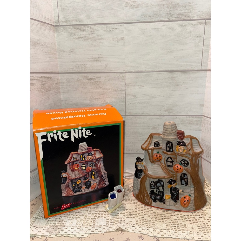 Vintage Frite Nite GWT Ceramic Haunted House Halloween Pumpkin Handpainted Box